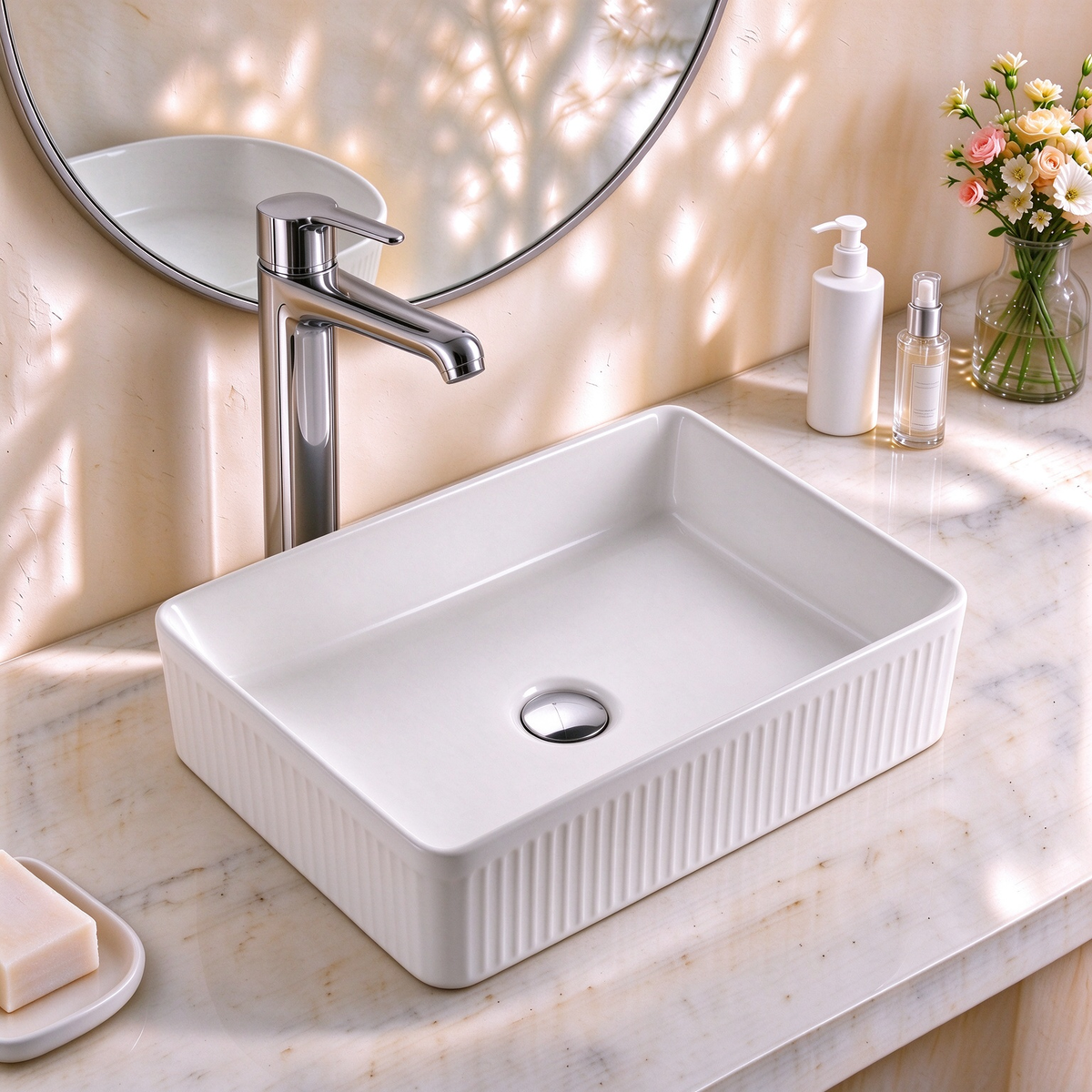 VITO Athena Fluted Rectangular Premium Ceramic Above-Counter Basin 500*380*120mm