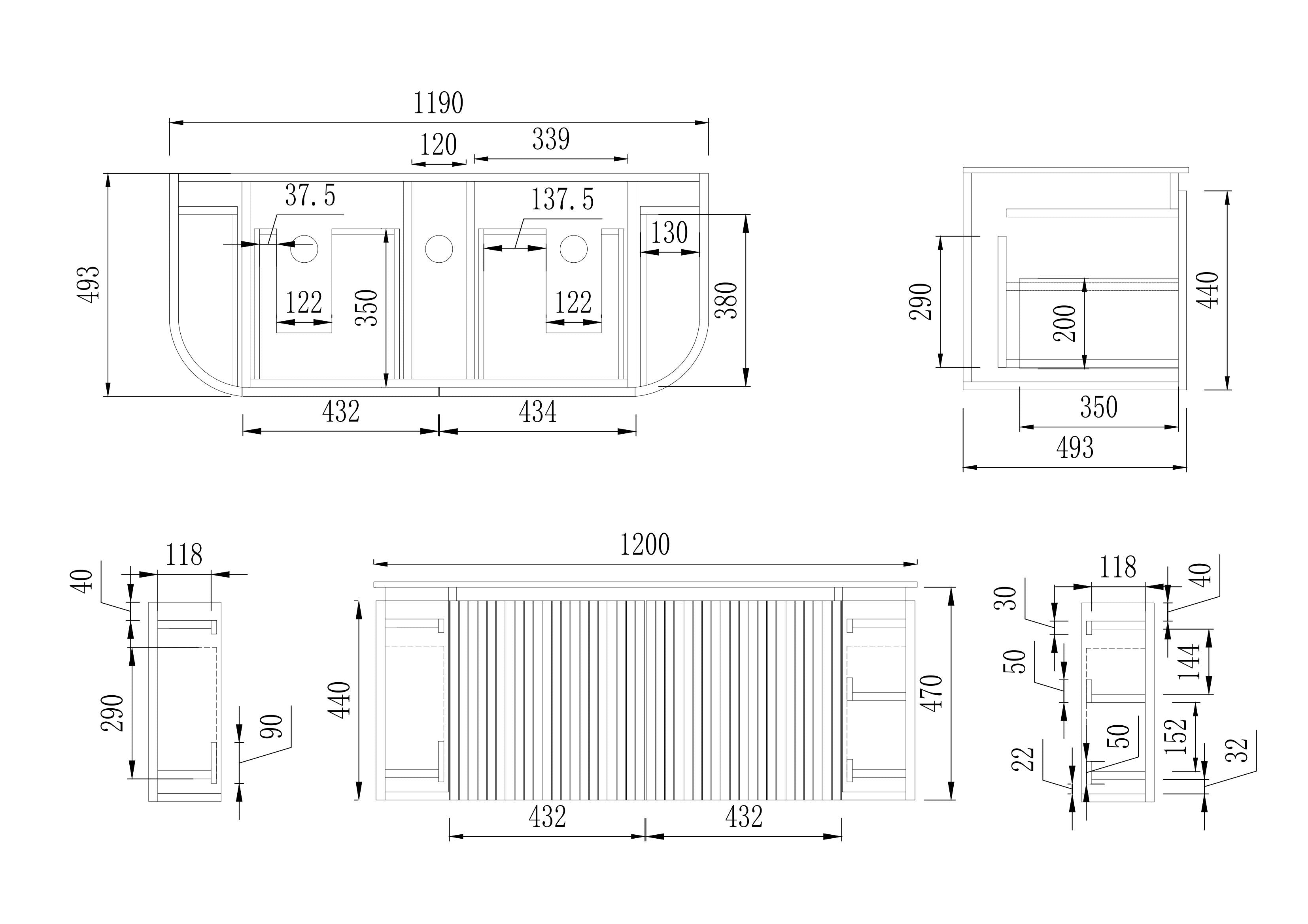 VITO NOOSA Fluted Curved Vanity with Side Drawers 1200/1500/1800mm