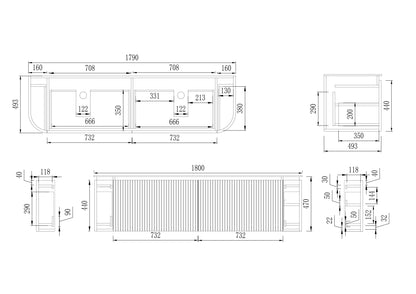 VITO NOOSA Fluted Curved Vanity with Side Drawers 1200/1500/1800mm