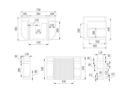 VITO NOOSA Fluted Curved Vanity with Side Drawers 600/750/900mm