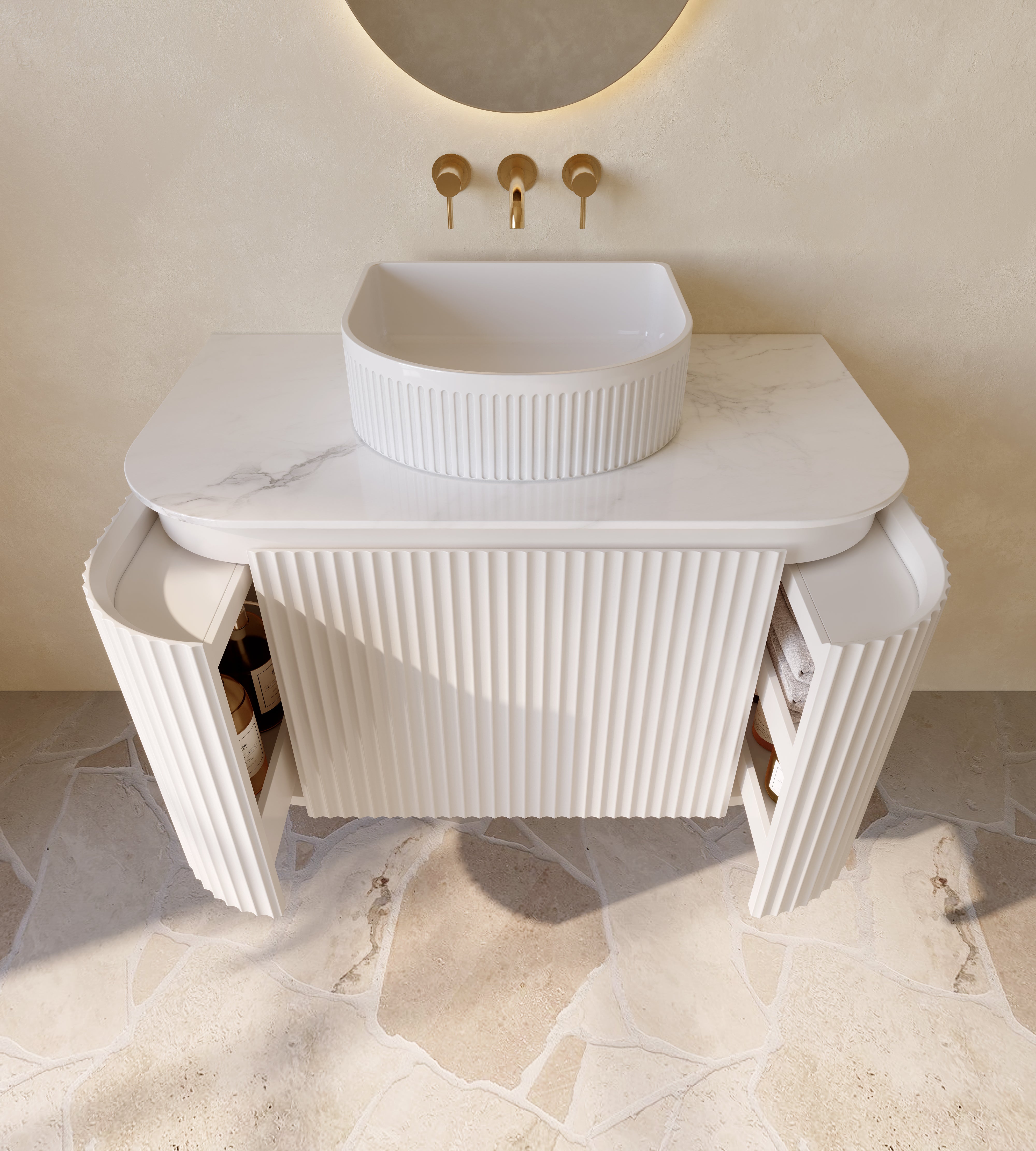 VITO NOOSA Fluted Curved Vanity with Side Drawers 600/750/900mm