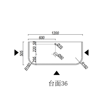 Silica-Free Artificial Quartz Top - Curve 600-1800mm