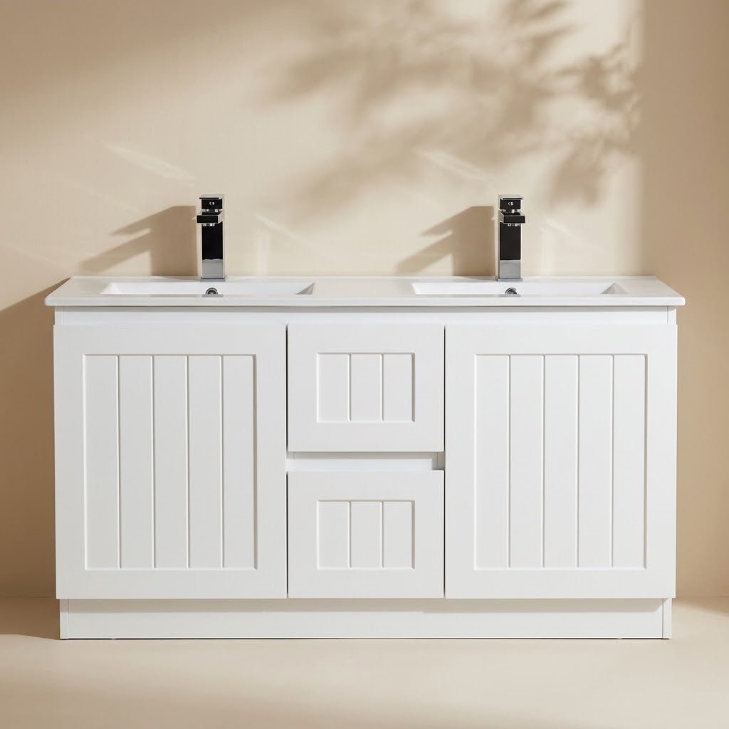 Acacia Wall-Mounted Vanity 1200*450*560mm Matte White(Double Bowl)