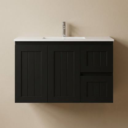 Acacia Wall-Mounted Vanity 900*460*580mm Matte Black Right Drawers