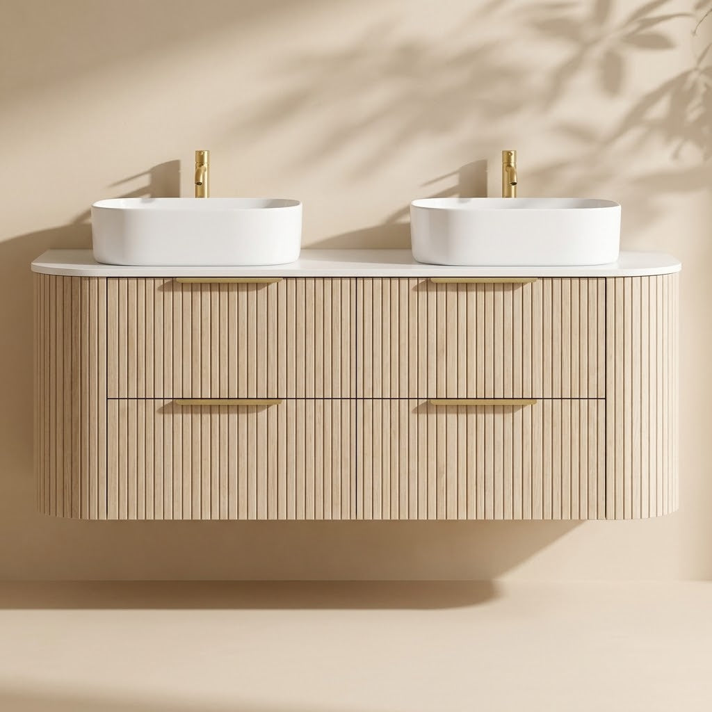 Artis Wall-Mounted PVC fluted Curved Cabinet with Soft-Close Drawers 1200-1500mm