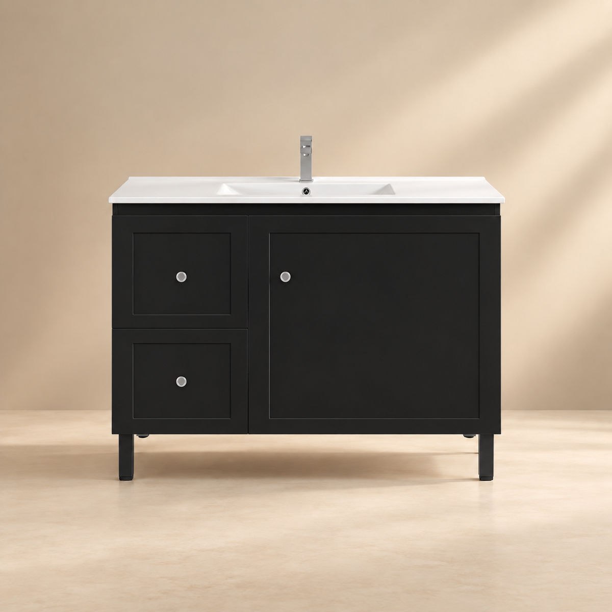 Ashford Floor Vanity 740*455*880mm Matte Black(Left Drawer)