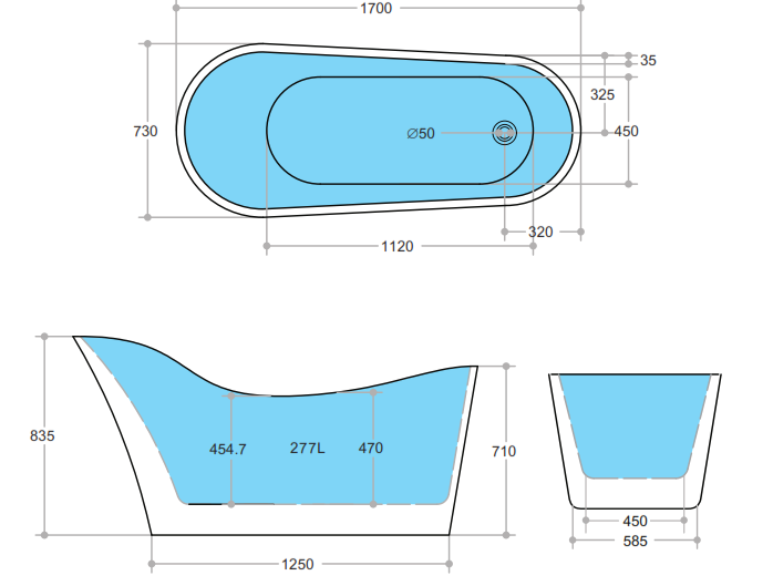 Beyla Free Standing Bathtub 1400-1700mm
