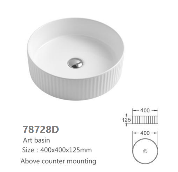 VITO Geneva Fluted Round Premium Ceramic Above-Counter Basin 400*400*125mm