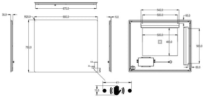Size: 900(W)*750mm(H)  Smart touch free controls LED backlit mirror