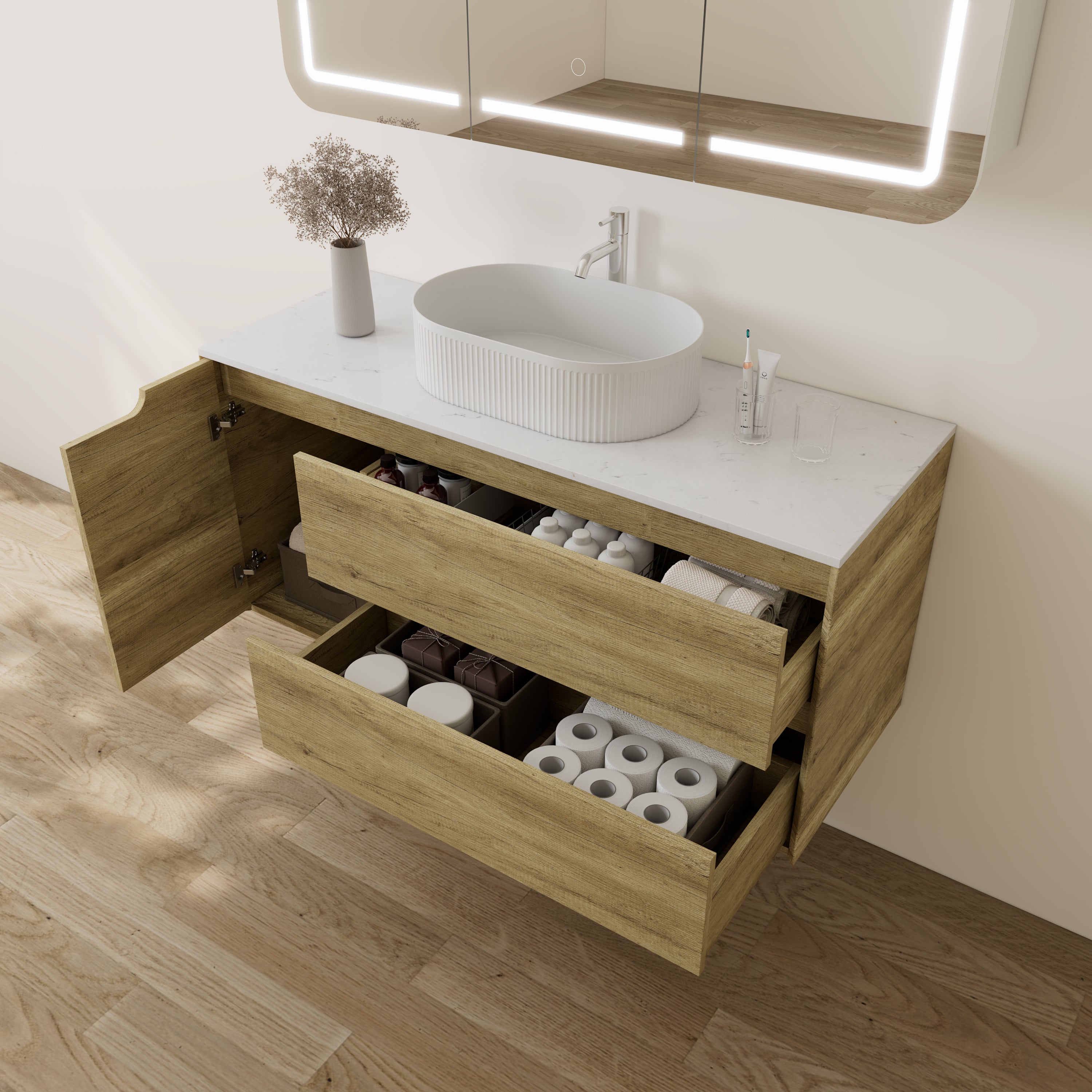Wall Hung PVC Vanity with Right Drawers1190*455*550mm