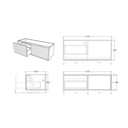1200mm Bellevue Standard Color Wall Hung K125LW-PO Cabinet ONLY