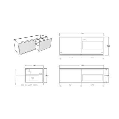 Bellevue Basic Wall-Mounted Vanity 1190*496*380mm/1490*496*380mm