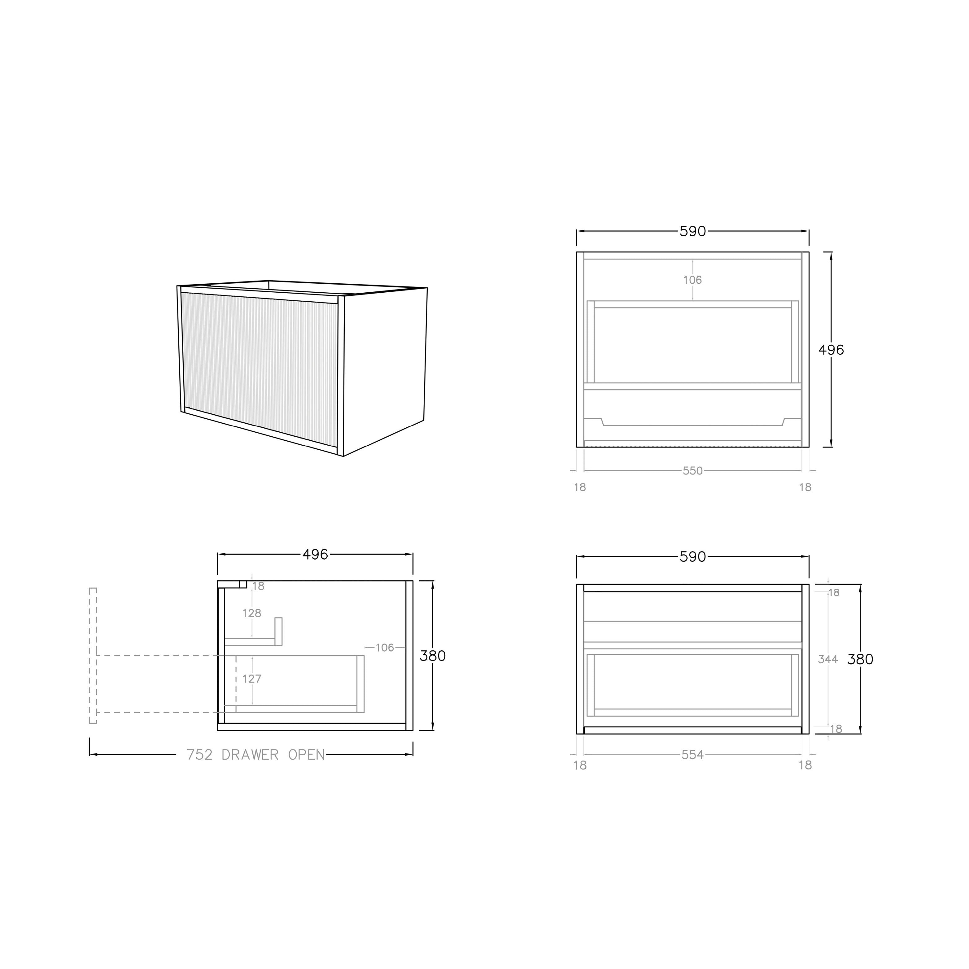 Bellevue Slim Wall-Mounted Vanity 590/740/890mm