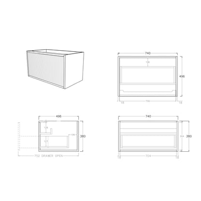 Bellevue Standard Wall-Mounted  Vanity 740*496*380mm Coastal Oak