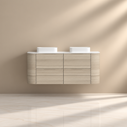 Briona Fluted Wall hung Curved Cabinet with Soft Closing Drawers 1200/1500mm