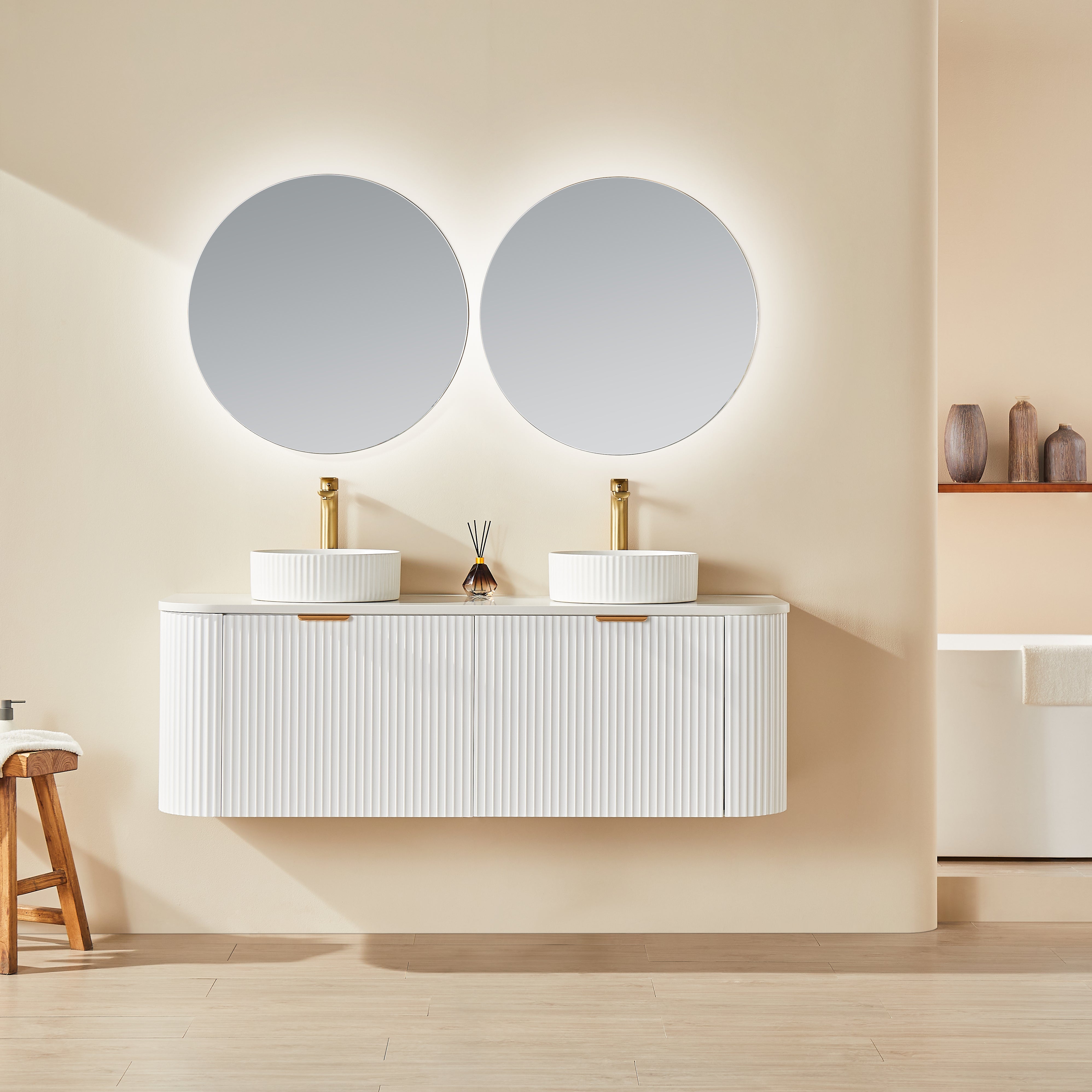 Solea Wall Hung Fluted Curved Vanity with Soft Closing Drawers 1190-1790mm