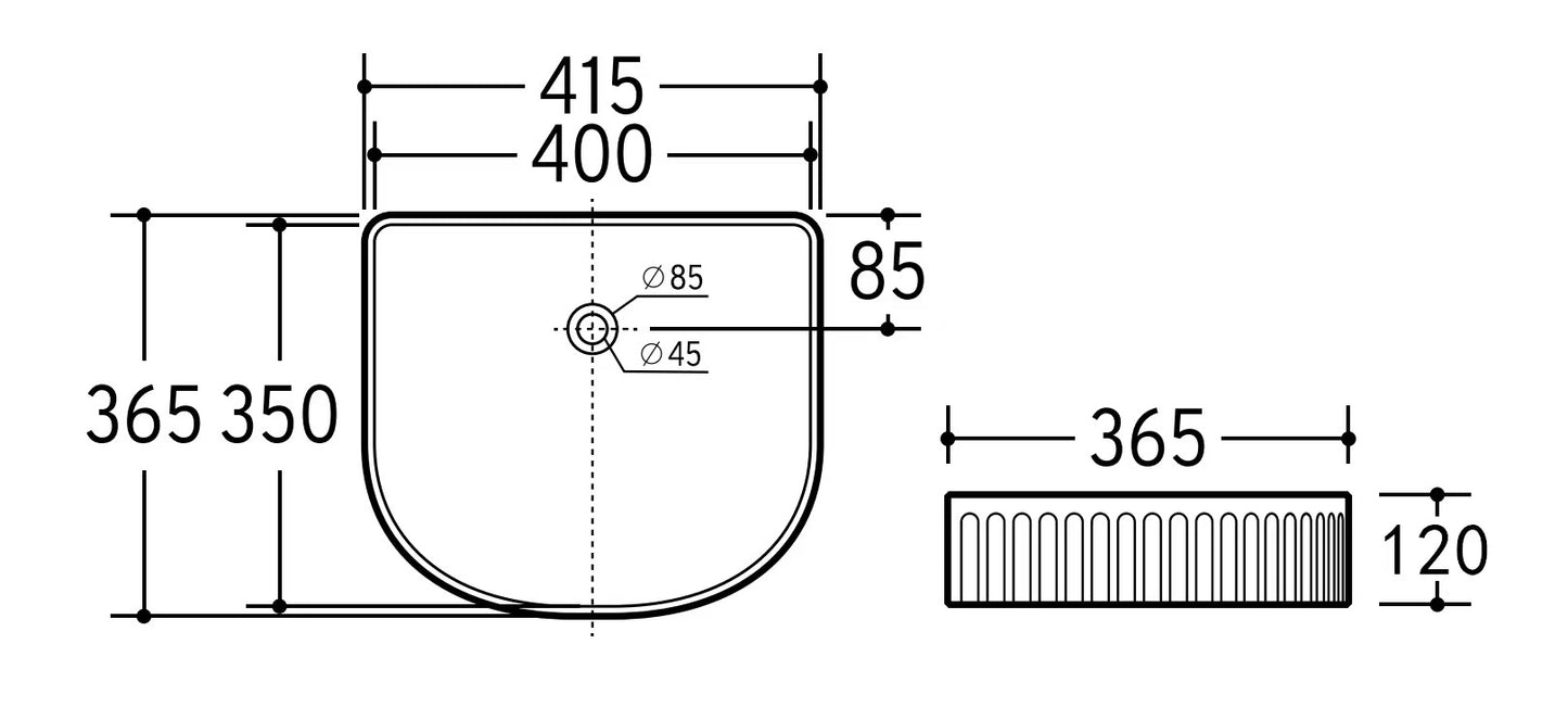 415mm X 365mm X 120mm Gloss White Basin Cascade CA4135AR