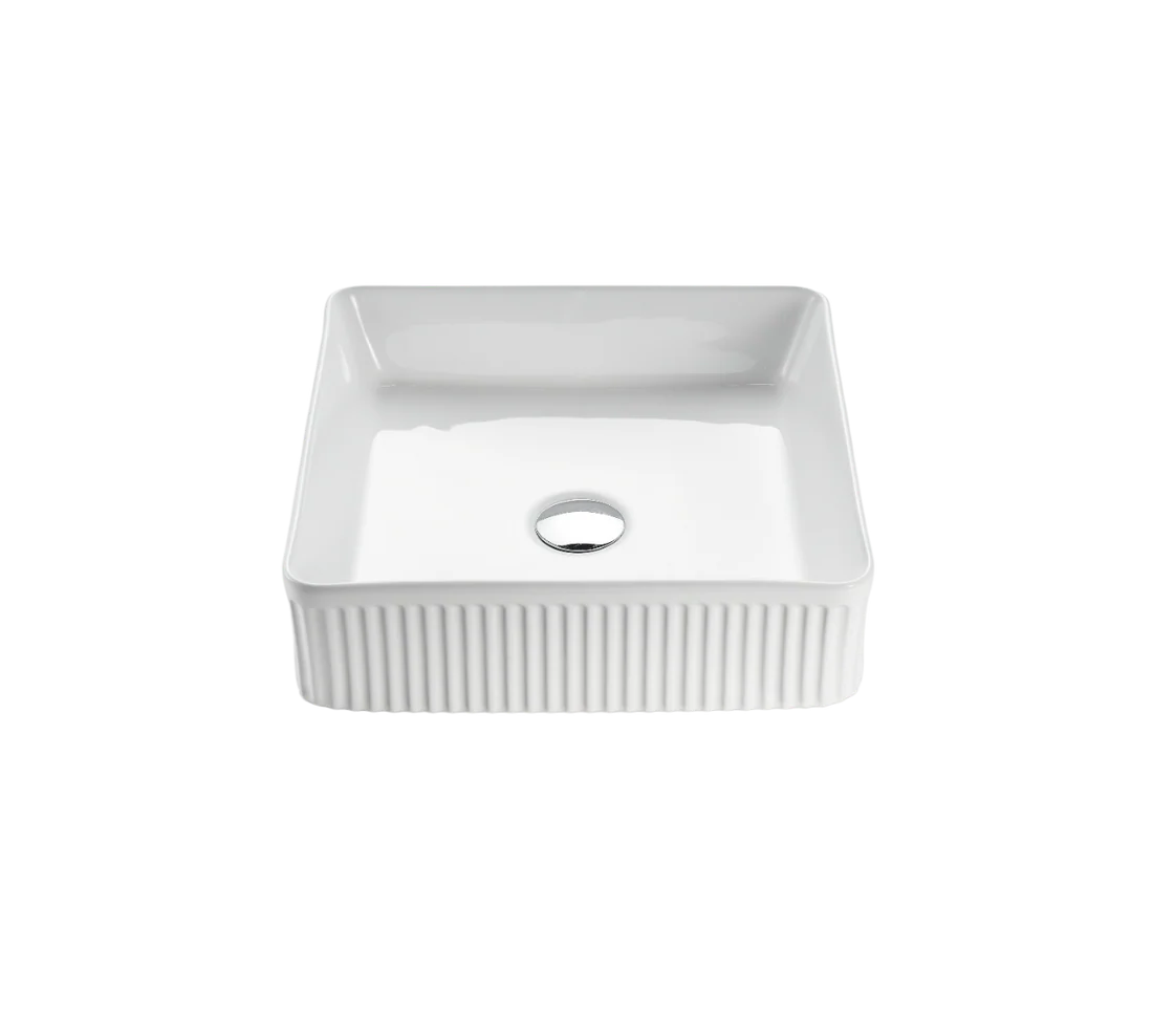 VITO Athena Fluted Square Premium Ceramic Above-Counter Basin 400*400*130mm