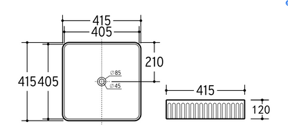 VITO Athena Fluted Square Premium Ceramic Above-Counter Basin 415*415*120mm