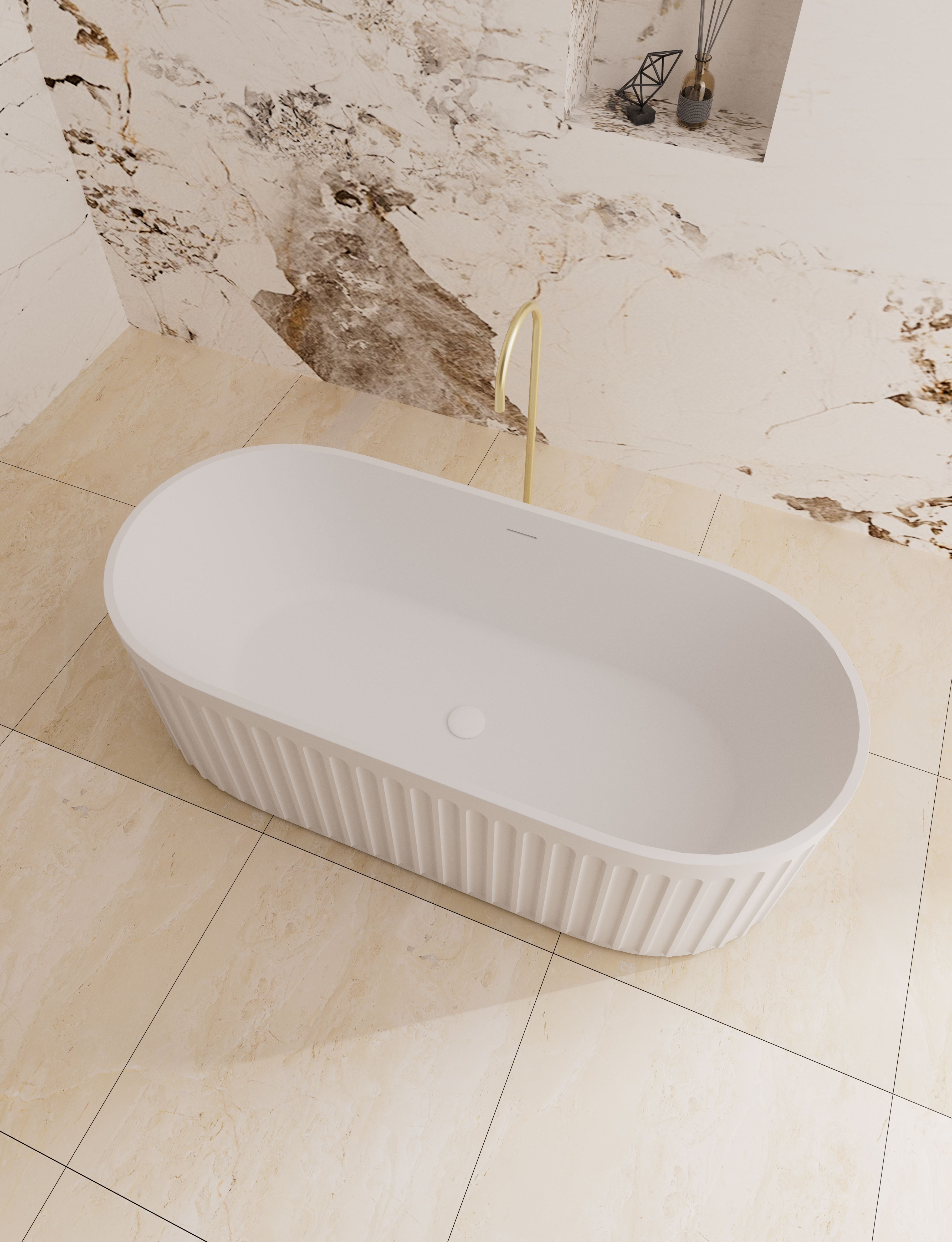 CETO Cascade Cast Stone Solid surface Bath with Overflow 1700*750*550mm CABT1700MB/MW