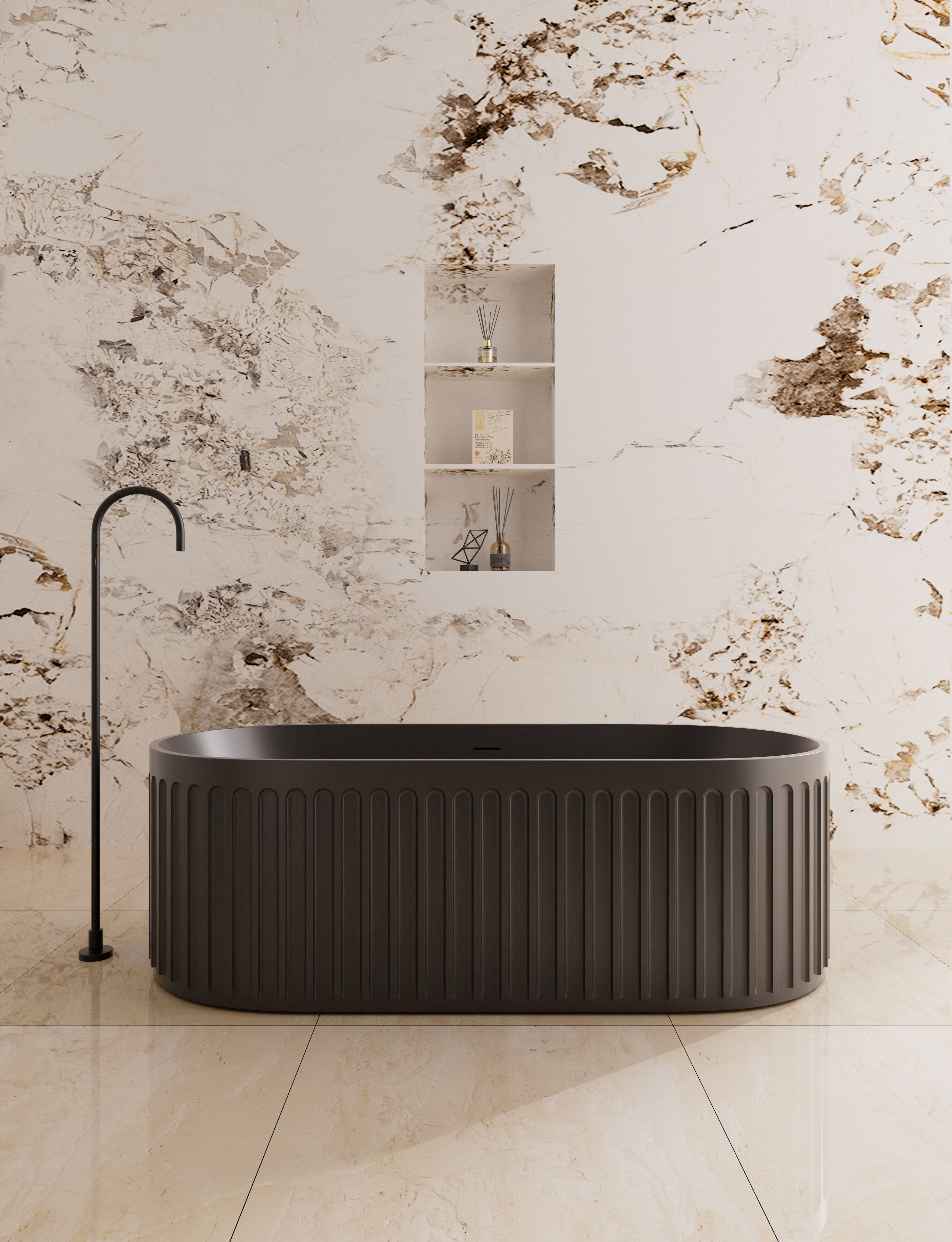 CETO Cascade Cast Stone Solid surface Bath with Overflow 1700*750*550mm CABT1700MB/MW