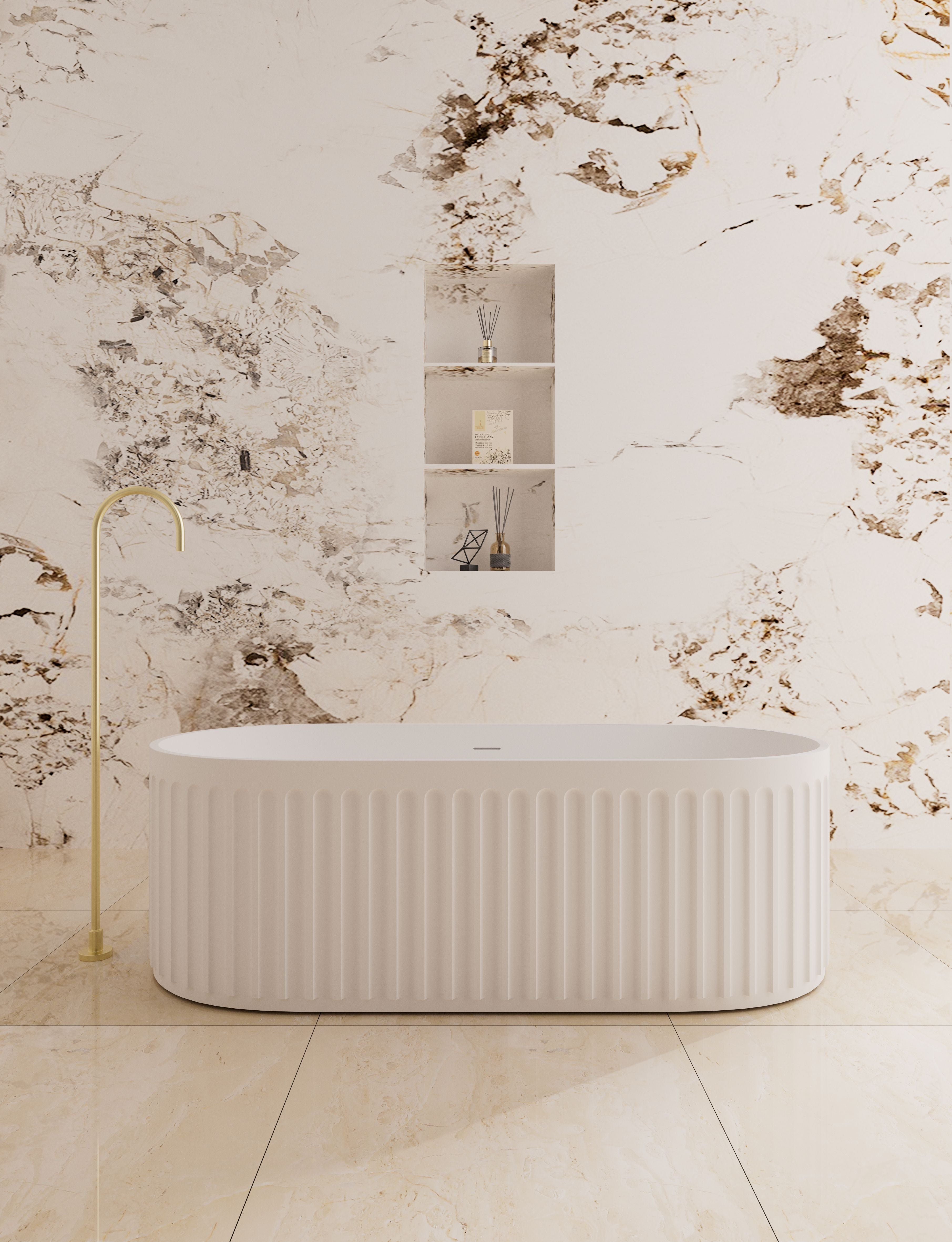 CETO Cascade Cast Stone Solid surface Bath with Overflow 1700*750*550mm CABT1700MB/MW