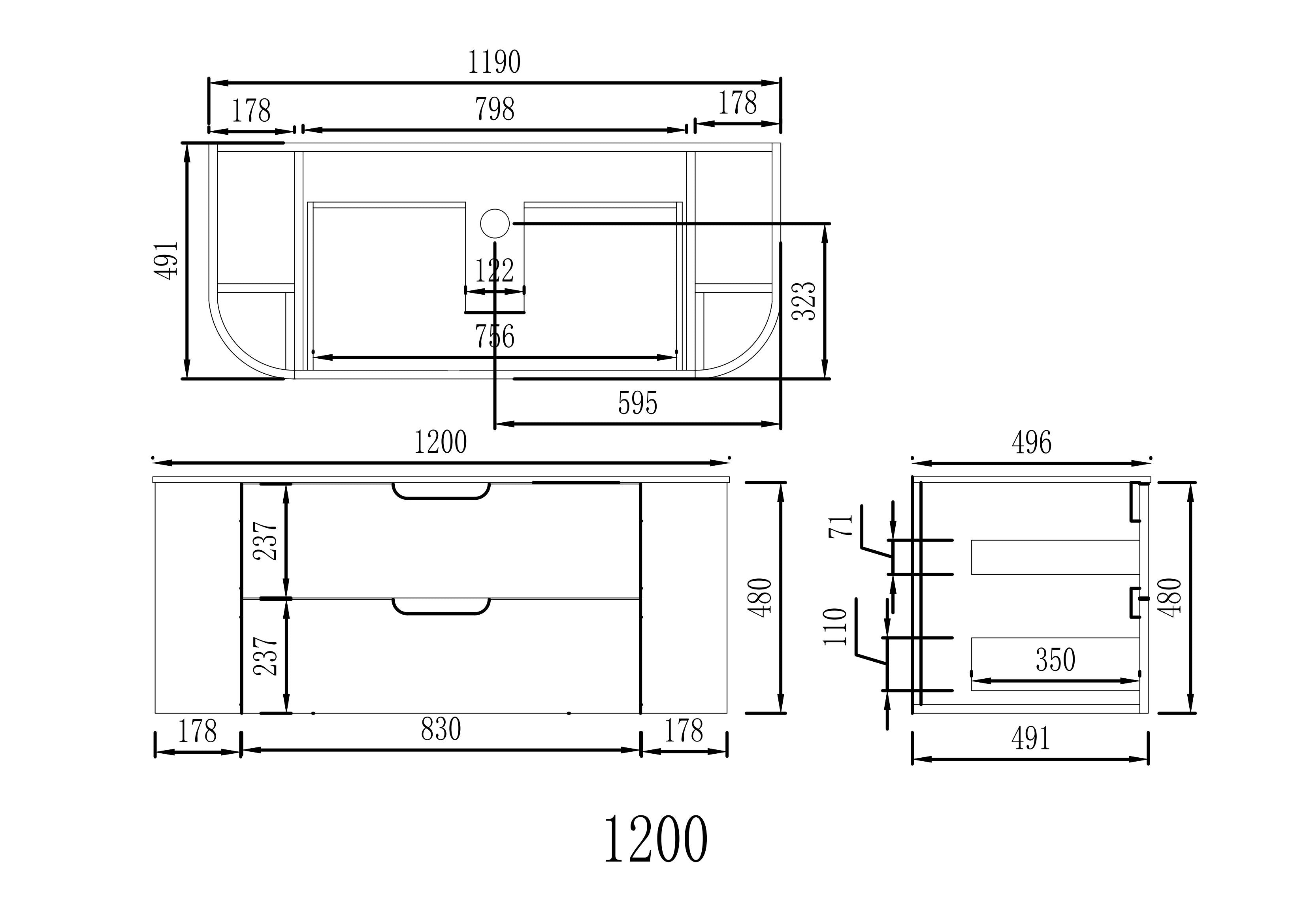 VITO CALVO Fluted  Wall-Hung Curved Cabinet with Soft Closing Drawers 1200/1500mm CAL1200W/1220/1500/1550-CO