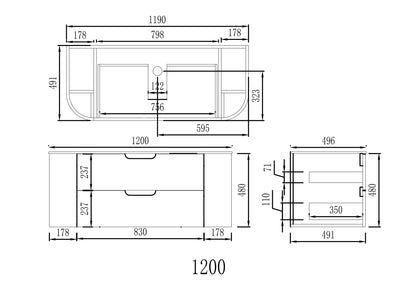 VITO CALVO Fluted  Wall-Hung Curved Cabinet with Soft Closing Drawers 1200/1500mm CAL1200W/1220/1500/1550-CO