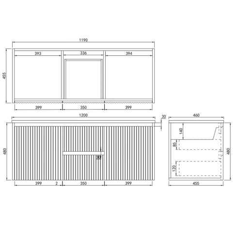 Wyrewood Wall-Mounted Vanity 1210*455*480/1490*455*480mm
