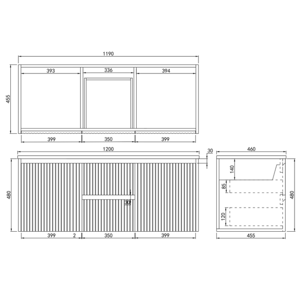 Wyrewood Wall-Mounted Vanity 590-1190mm