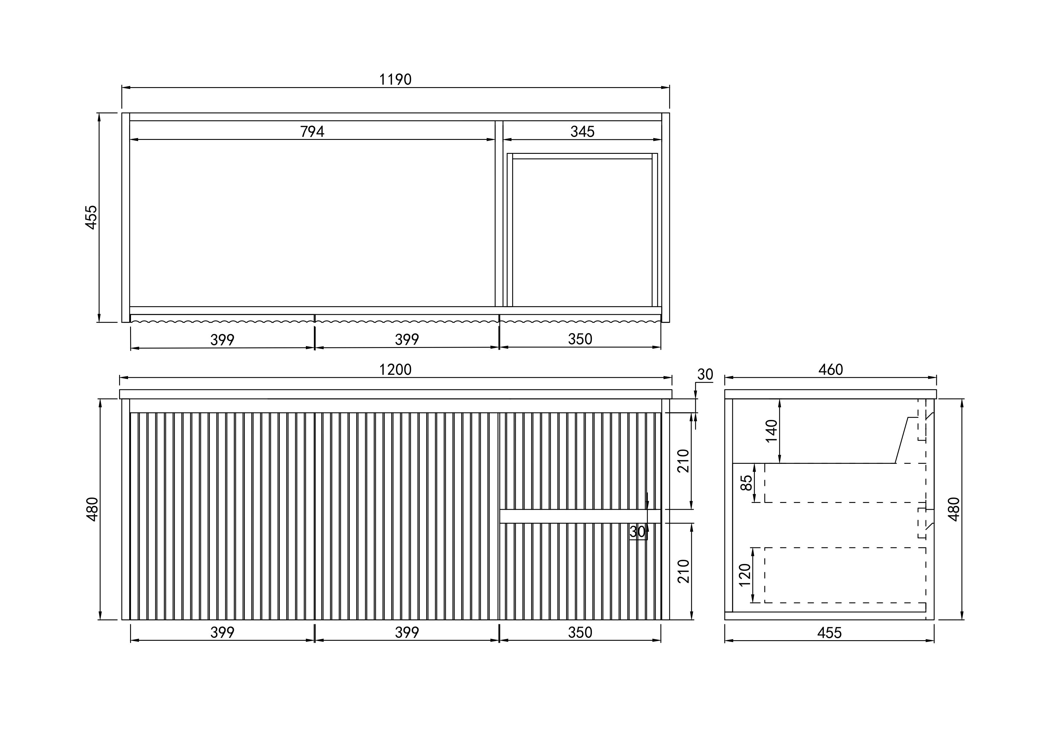 1190*455*480mm Left hand drawers Brindabella Wall Hung PVC Cabinet