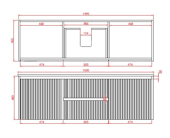 1490*455*480mm Drawers in the  middle Brindabella CB1521W-MB