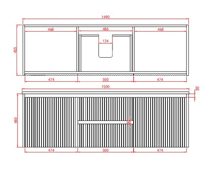 1490*455*480mm Drawers in the  middle Brindabella CB1521W-MB