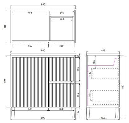 900mm Brighton Floor Standing Vanity Matte Black  CB94RL-MB Cabinet ONLY
