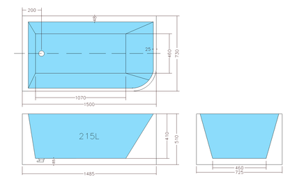 Casey Left Corner Bath 1300-1700mm(Height 510mm/580mm)