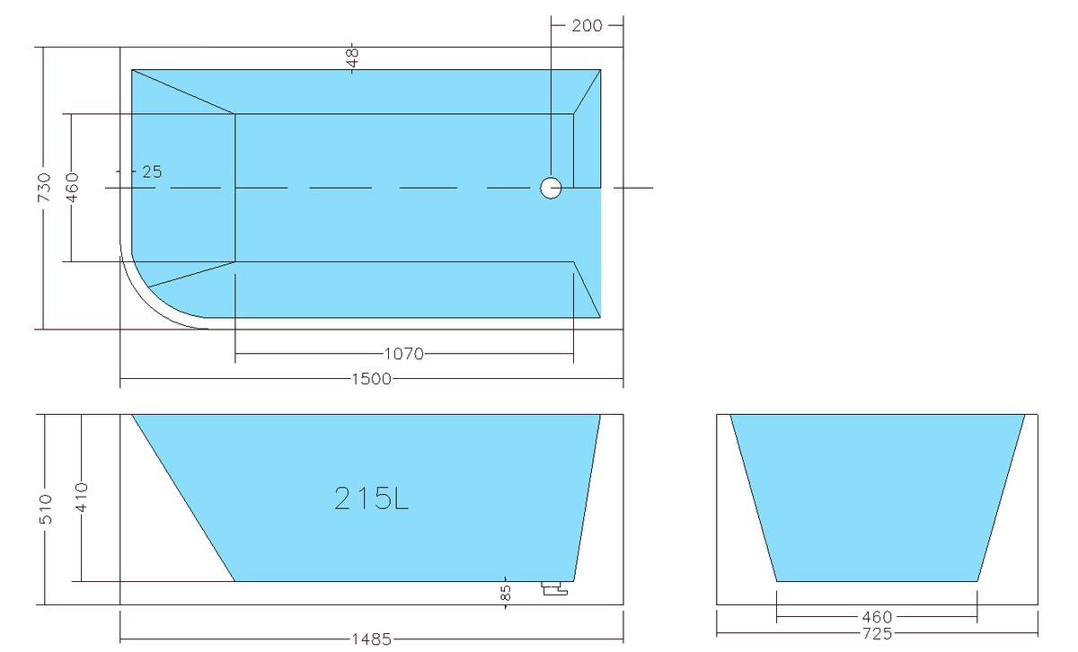 Casey Right Corner Bath 1300-1700mm(Height 510mm/580mm)