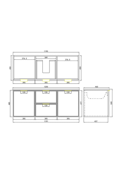CETO Miami Wall Hung PVC Vanity with U shape soft closing drawers 600/750/900/1200SD/1500SD