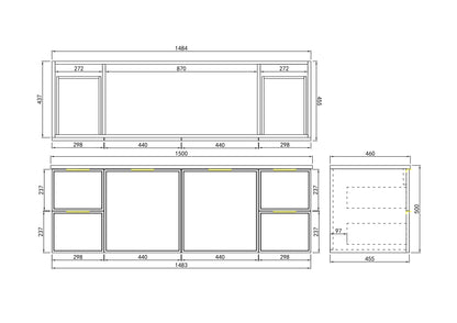 CETO Miami Wall Hung PVC Vanity with U shape soft closing drawers 600/750/900/1200SD/1500SD