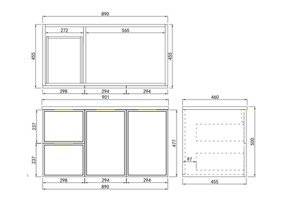 CETO Miami Wall Hung PVC Vanity with U shape soft closing drawers 600/750/900/1200SD/1500SD