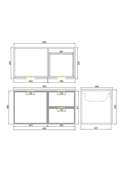 CETO Miami Wall Hung PVC Vanity with U shape soft closing drawers 600/750/900/1200SD/1500SD