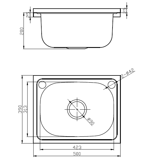 Stainless Drop in Laundry Tub 390-610mm DIL390 /DIL455 /DIL600