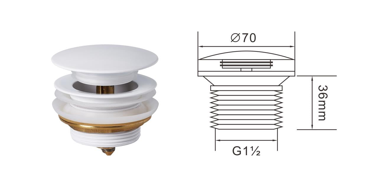 40mm Bathtub Pop Up Waste DPB40NF-MW/GW/BG/YG/BN/MB/GM