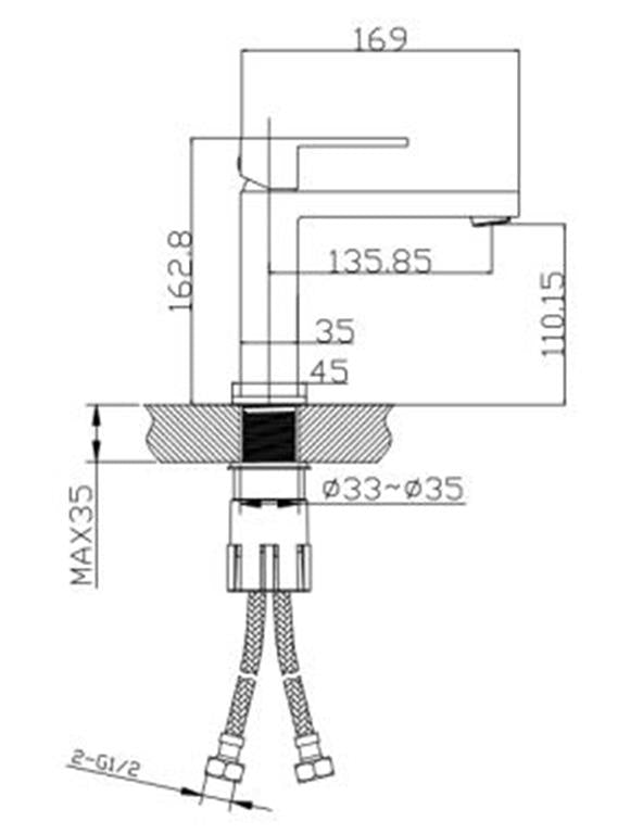 Contract Square Basin Mixer -25mm  EBM
