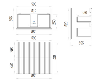VITO EDINA Fluted Wall Hung Cabinet 355W*520Hmm