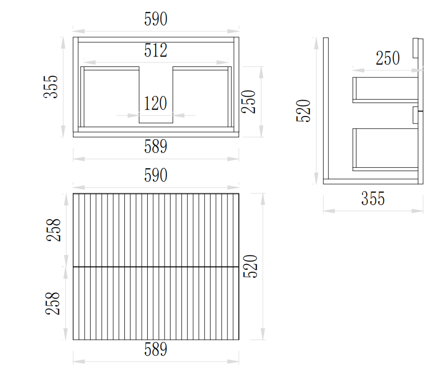 VITO EDINA Fluted Wall Hung Cabinet 355W*520Hmm