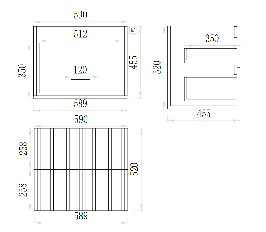 Axiom Haven Fluted Wall-Mounted  PVC Cabinet with Soft closing drawers 590-1490mm