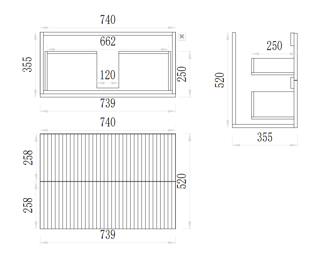 VITO EDINA Fluted Wall Hung Cabinet 355W*520Hmm