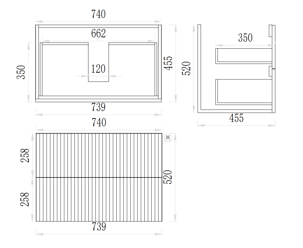 Axiom Haven Fluted Wall-Mounted  PVC Cabinet with Soft closing drawers 590-1490mm
