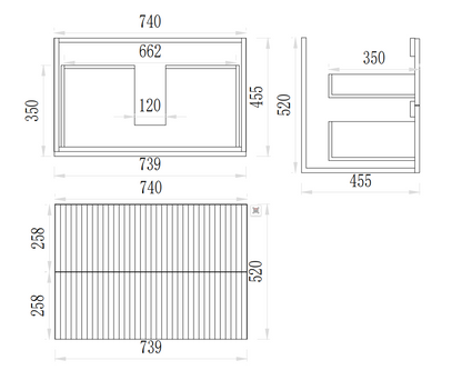 Axiom Haven Fluted Wall-Mounted  PVC Cabinet with Soft closing drawers 590-1490mm