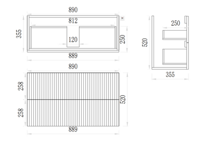 VITO EDINA Fluted Wall Hung Cabinet 355W*520Hmm